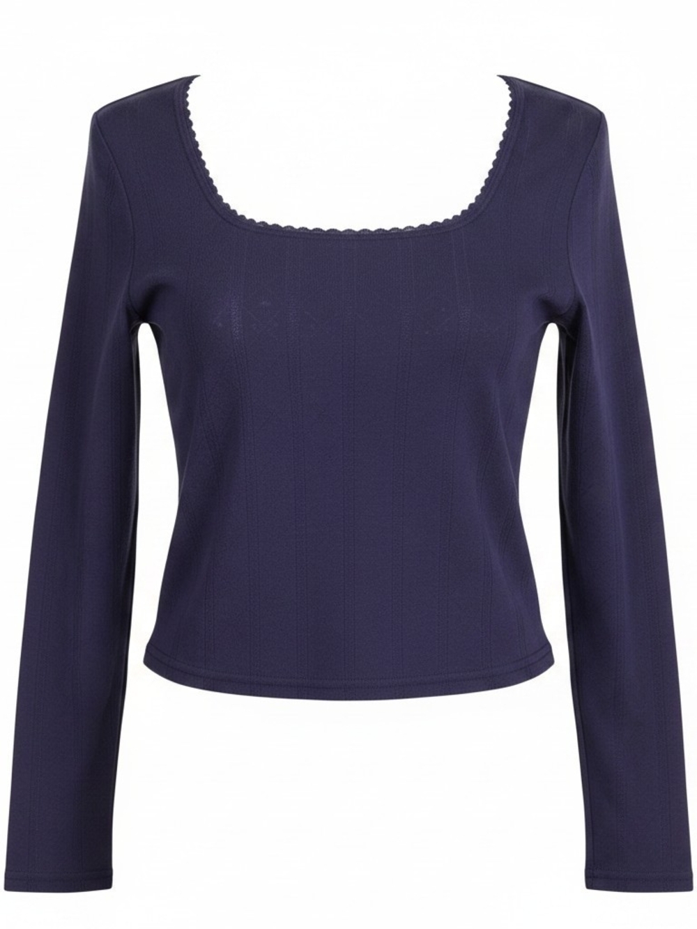 Savage X Fenty Navy Ribbed Soft Comfy Long-Sleeve Square Neck Crop Top Medium